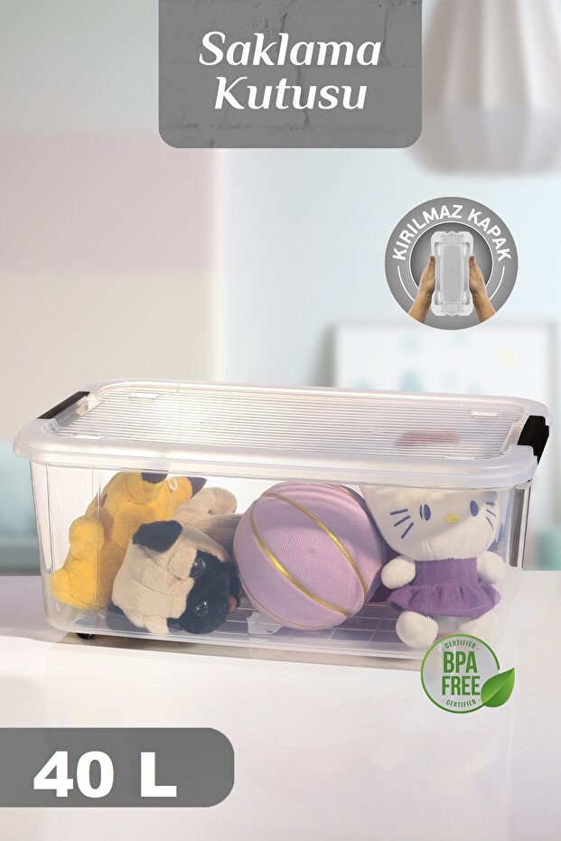 40 Lt Wheeled Storage Container - Multi-Purpose Organizer with Lockable Lid Pantry Storage Storage Box - 1