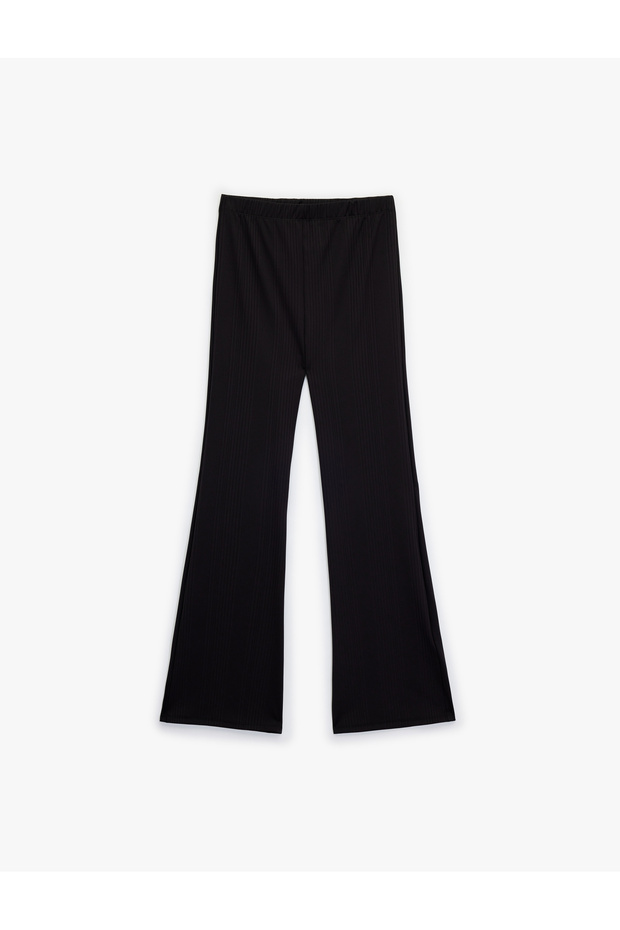 Strukturierte Basic-Hose mit weitem Bein und elastischem Bund - 2