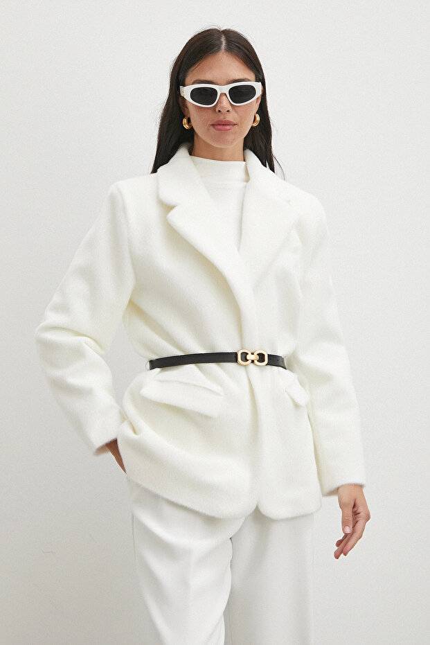 سترة تاي فلوك بيضاء بحزام - 3