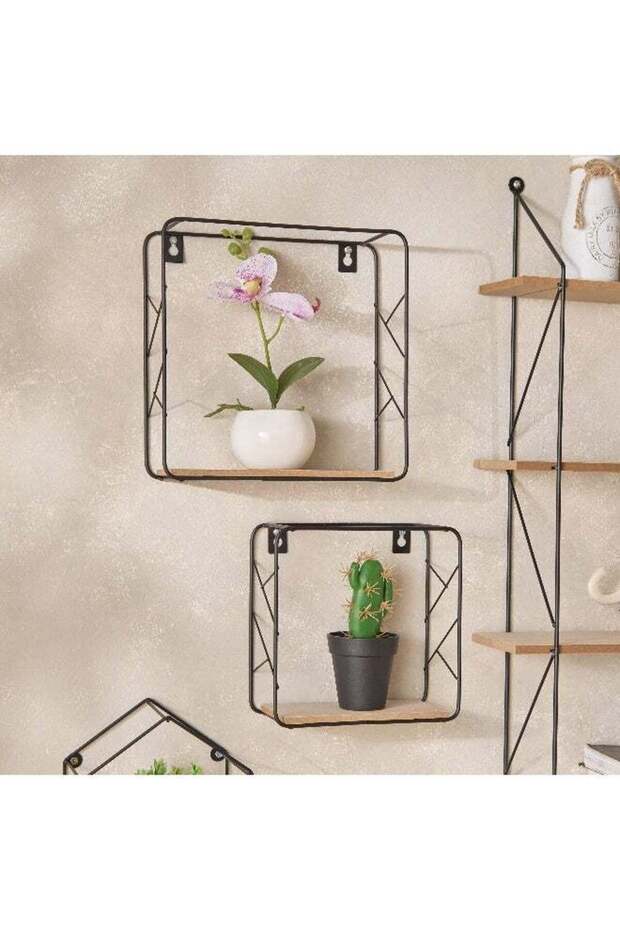 Sera 2-Piece Metal and MDF Board Wall Shelf Set 25 x 25 x 9.5 cm