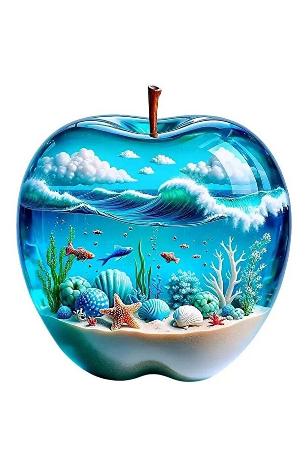 3D Apple-Shaped Ocean Wall Decal - Fantasy Animal Print, Self-Adhesive, No Power Needed, Perfect fo