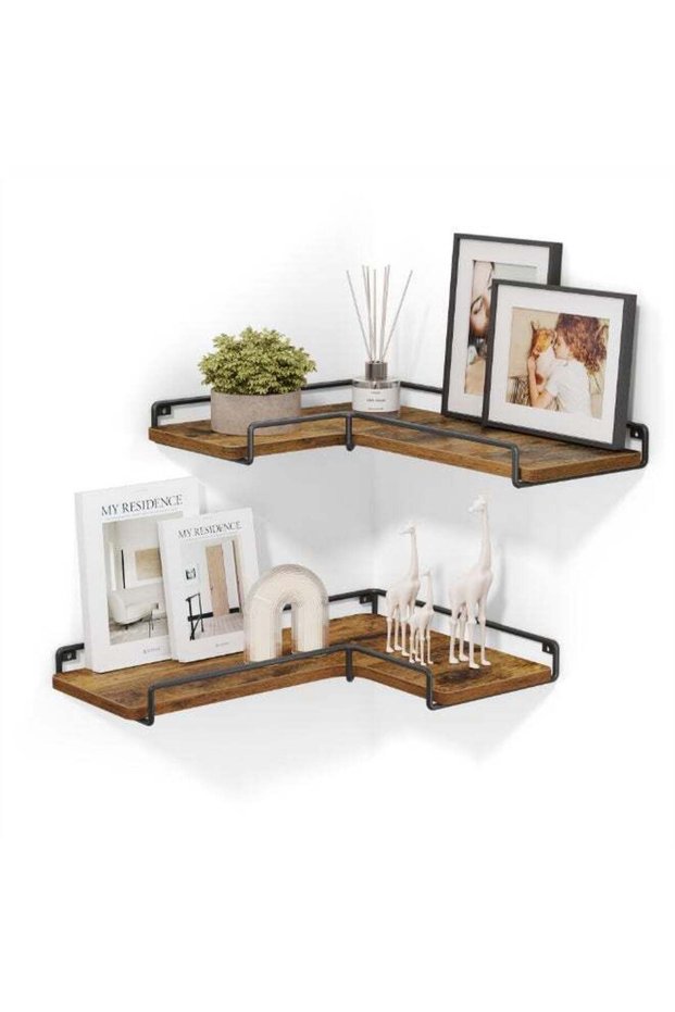 VASAGLE Corner Shelves, Set of 2 L-Shaped Wall Floating Shelves, Industrial Style, for Living Room,