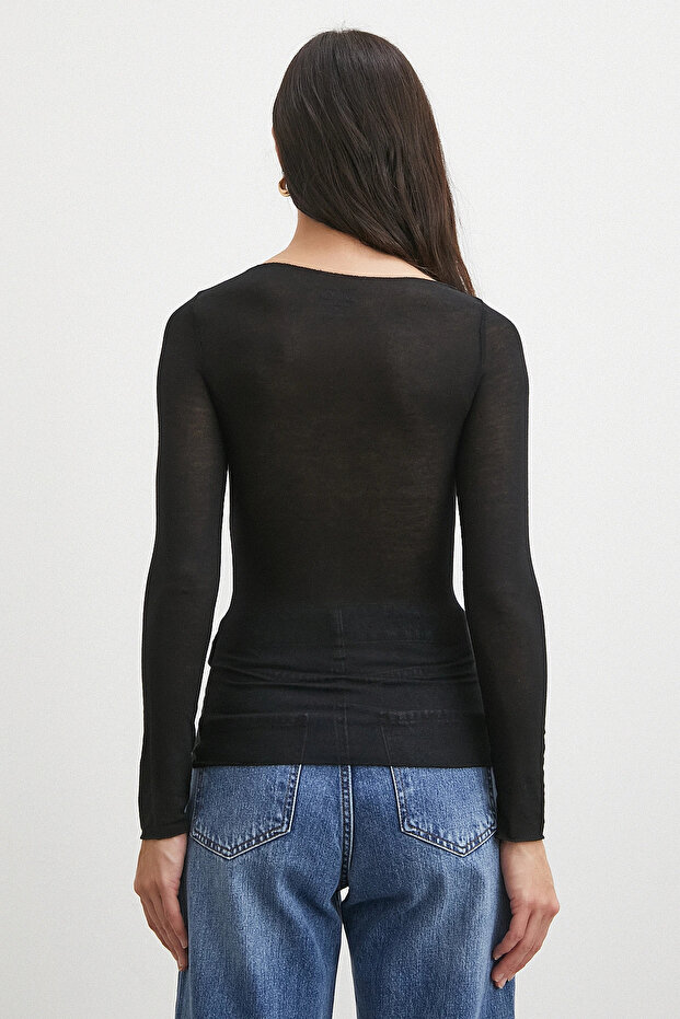 Open Collar Blouse Black - 6