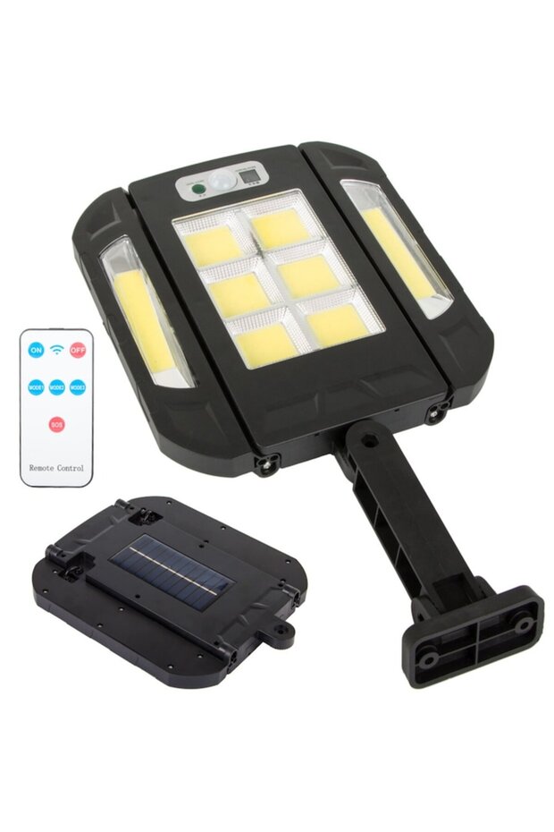LED Solar Lamp 136 COB with Motion Sensor & Remote, 3 Modes, IP67, Black - 1