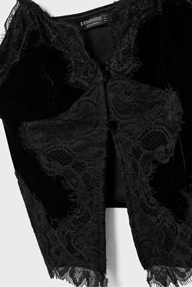 Kadife dantelli top - 8