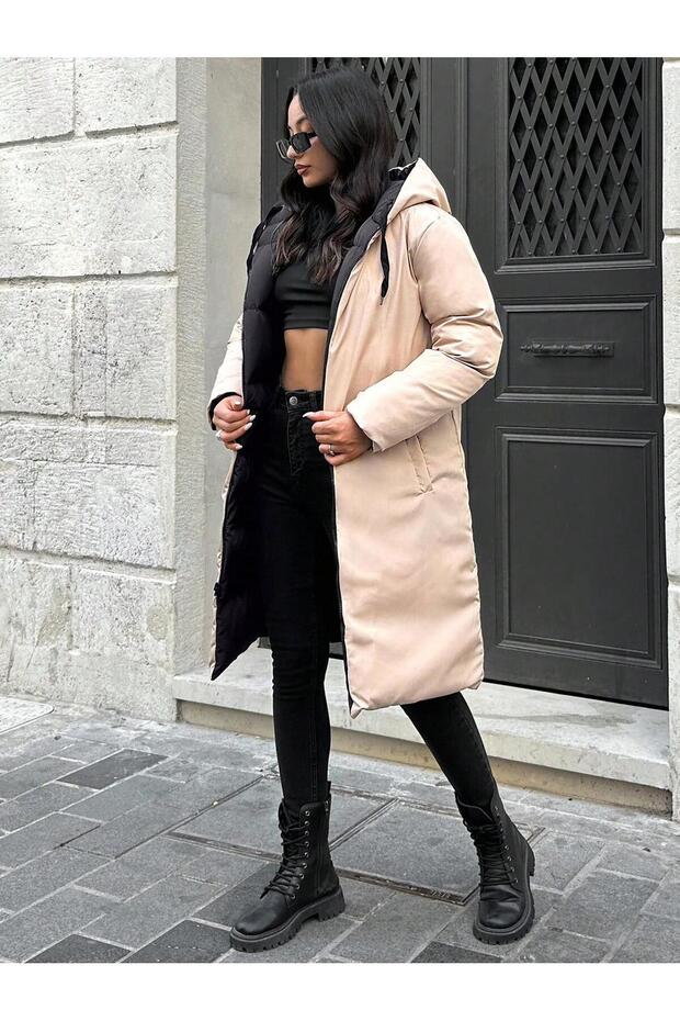 Palton lung, cu două fețe, cu ajustare normală, rezistent la apă și vânt - 4