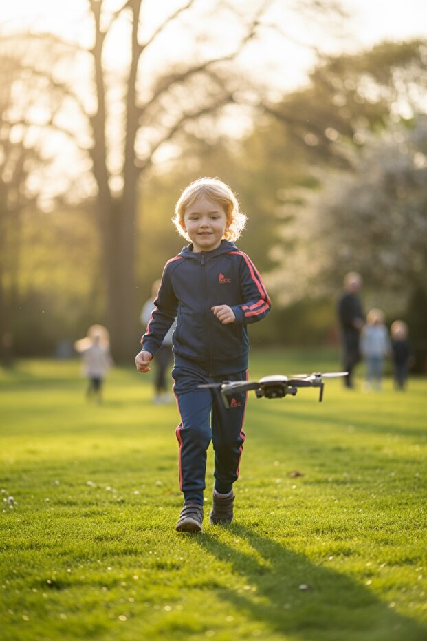Kız Çocuk Petrol Mavisi Dalgıç Kumaş Şeritli Eşofman Takımı - 2