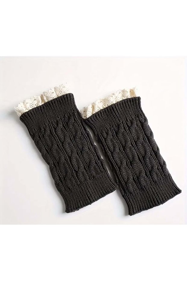 Fashionable, Stylish, Knitted Lace, Soft Inside the Boot, Flexible, Leg Warmers for Women - Dark Brown Acr7565