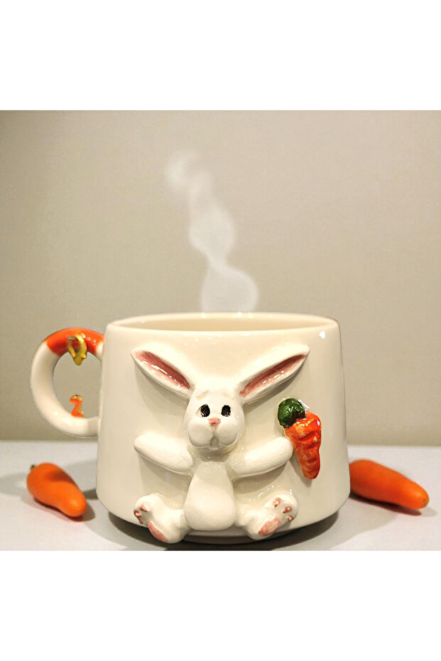 3D Embossed Charm Gift Confused Rabbit Handmade Ceramic Mug Cup