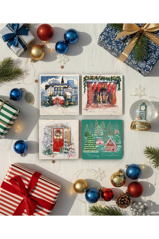 New Year's Themed Stone Coasters, New Year's Gift, Set of 4, Home Decor