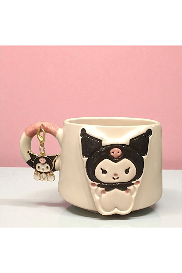 Handmade Ceramic Kuromi Mug with 3D Embossed Charm Gift (Limited Edition)