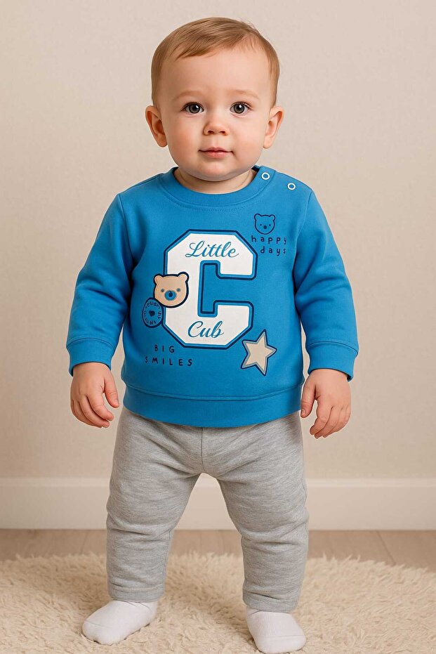 طقم أطفال أولاد مزدوج بنقشة - 1