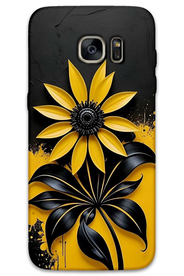 Samsung Galaxy S7 Edge Case Hd Pattern Printed Back Cover - Black Yellow Flower