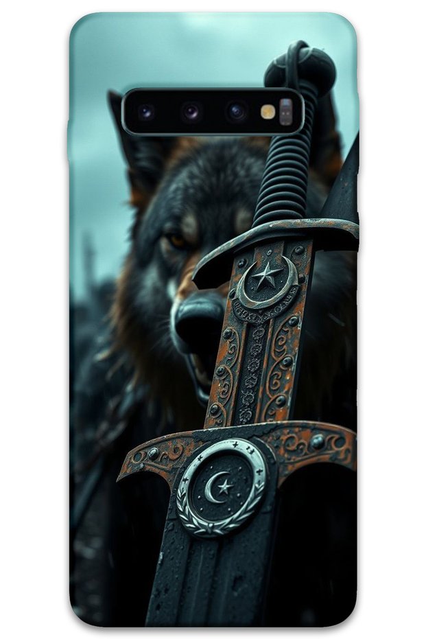 غطاء خلفي متوافق مع هاتف Galaxy S10 Plus بنمط HD مطبوع - سيف نجمة القمر