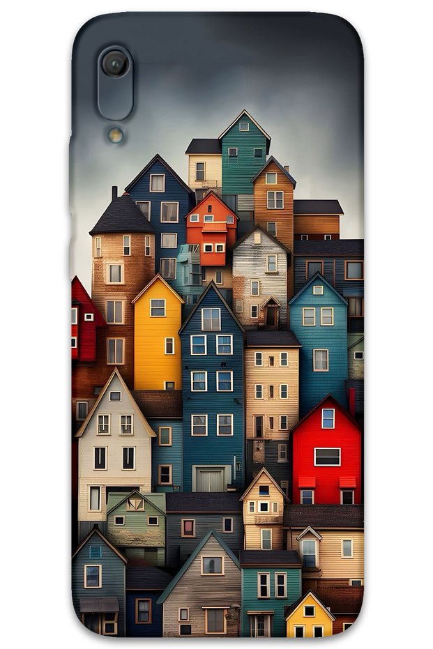 Huawei Y6 2019 Case Hd Pattern Printed Back Cover - Colorful Houses