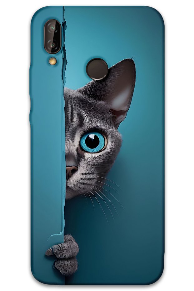 Huawei P20 Lite Case Hd Pattern Printed Back Cover - Blue-Eyed Cat