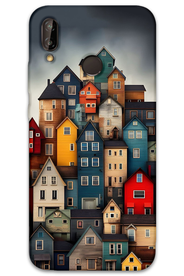 Huawei P20 Lite Case Hd Pattern Printed Back Cover - Colorful Houses