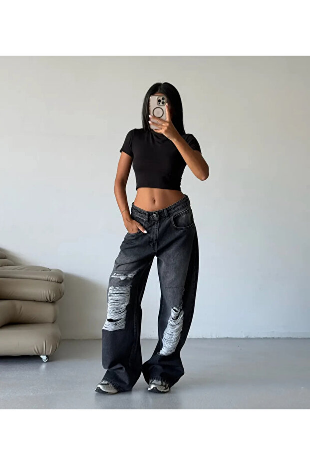 بنطلون جينز ريترو مقطوع بالليزر - 6