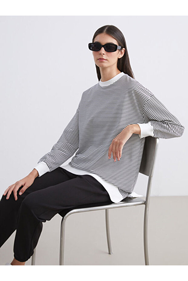 I Big Size Zero Roba Collar Striped Women's Sweatshirt Tunic from Freezen Store