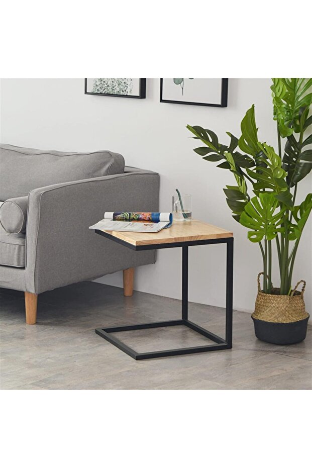 طاولة شاي هياران جانبية صغيرة مربعة الشكل - خشب صلب وحديد - 6