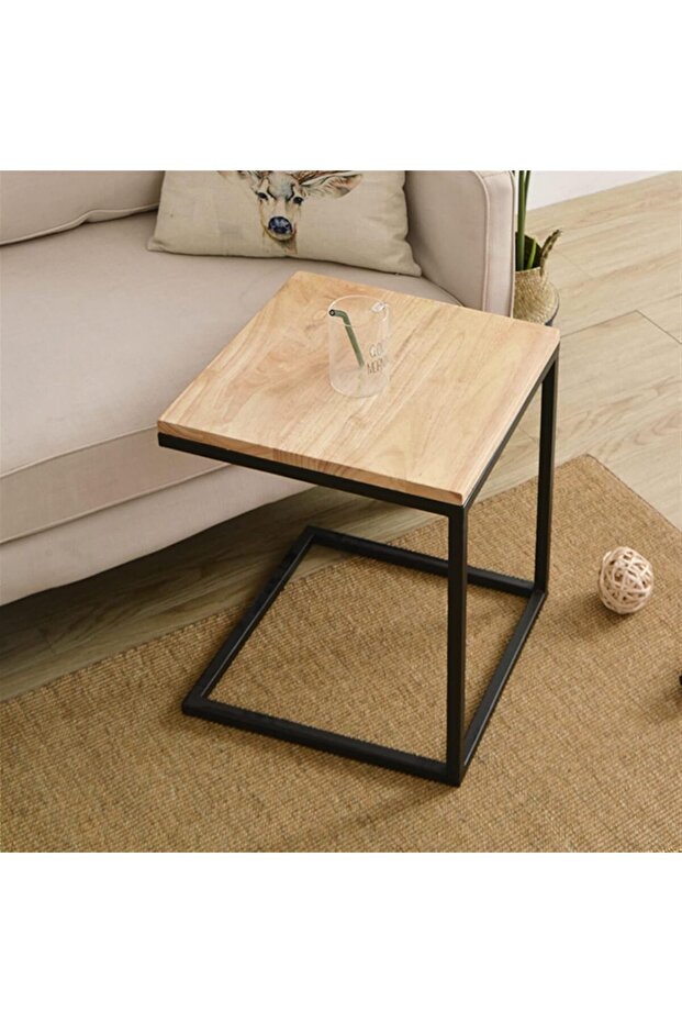 طاولة شاي هياران جانبية صغيرة مربعة الشكل - خشب صلب وحديد - 7
