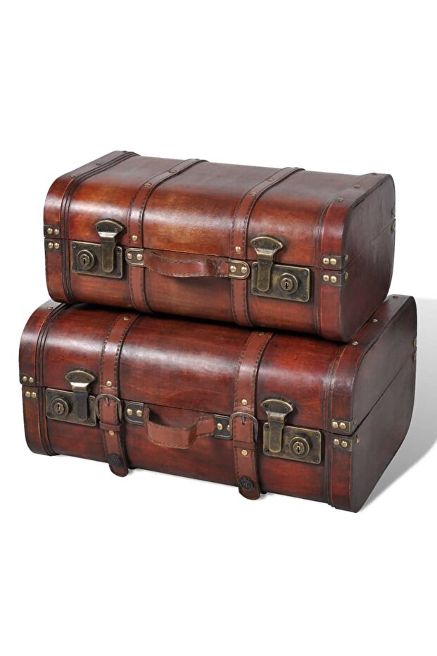 Wooden Treasure Chest 2 pcs Vintage Brown