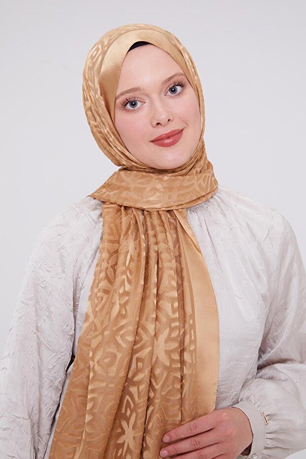 Gold Large Floral Patterned Deluxe Devore Shawl