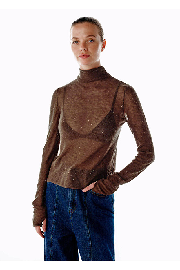 Mıcro Payetli Extrafıne Yün Triko Bronz - 4