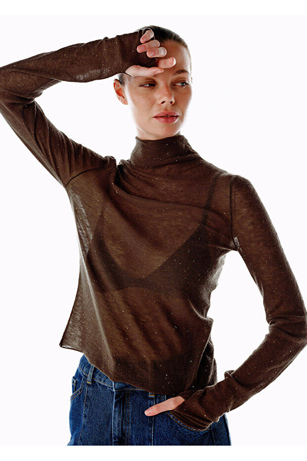 Mıcro Payetli Extrafıne Yün Triko Bronz - 3
