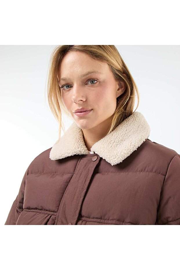Padded Puffer Jacket with Shearling Effect Collar BROWN - 7