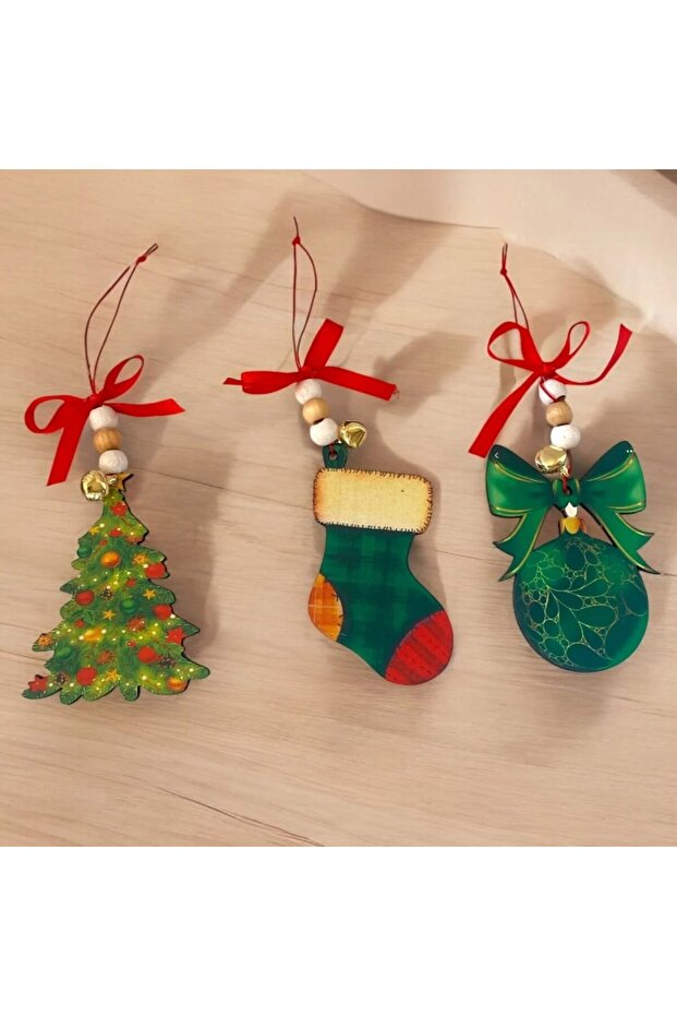 Beaded 3-Piece Christmas Ornament in Green Tones-
