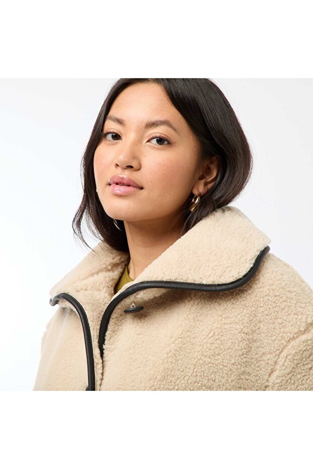 سترة دافئة بتأثير فرو صناعي، لون بيج - 4