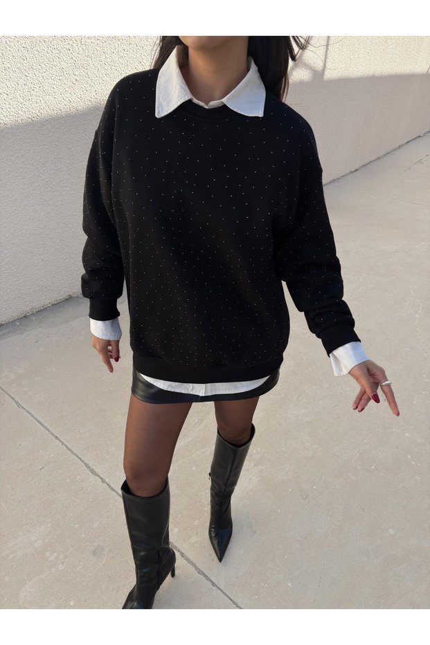 Women's Black Stone Oversized Sweatshirt 30067
