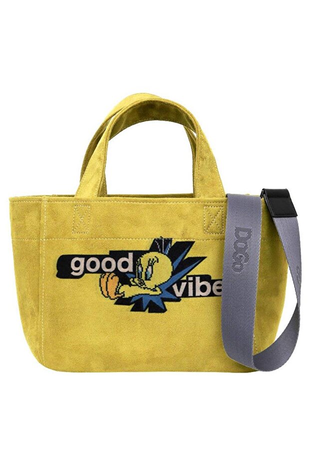 Women's Vegan Yellow Medium Tote Bag - Warner Bros Tweety Good Vibes Only Design