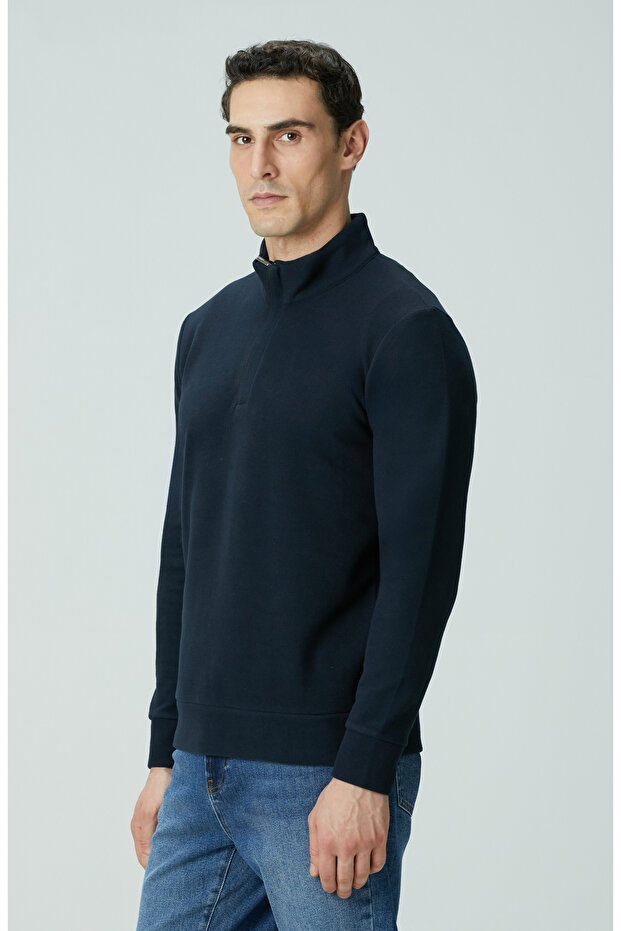 Lacivert Süet Garnili Sweatshirt - 4