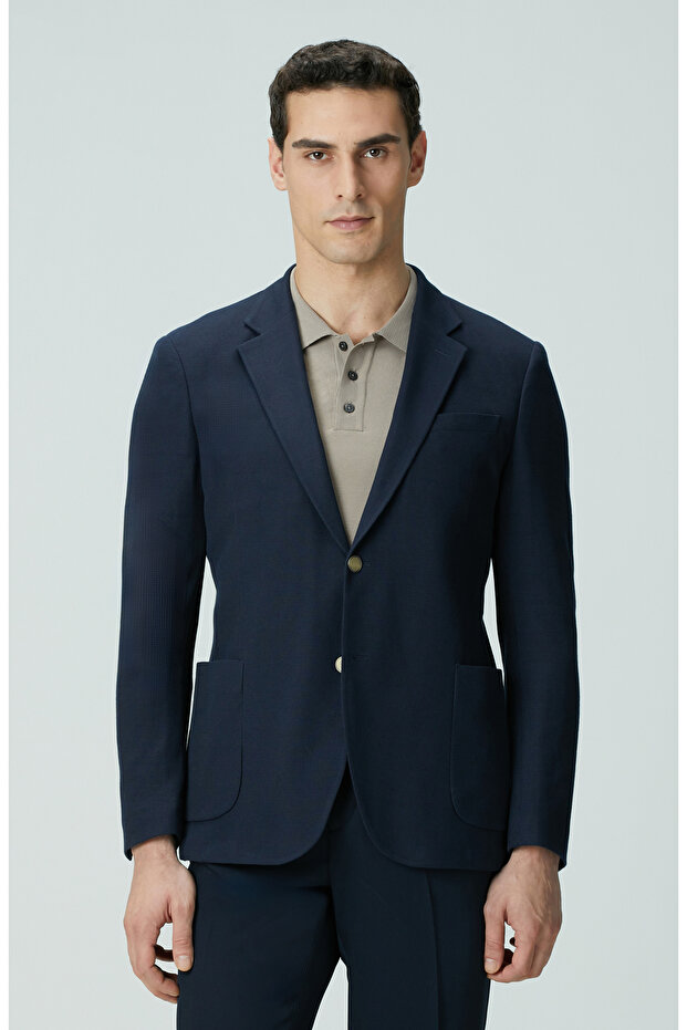 Lacivert Armürlü Ceket - 1