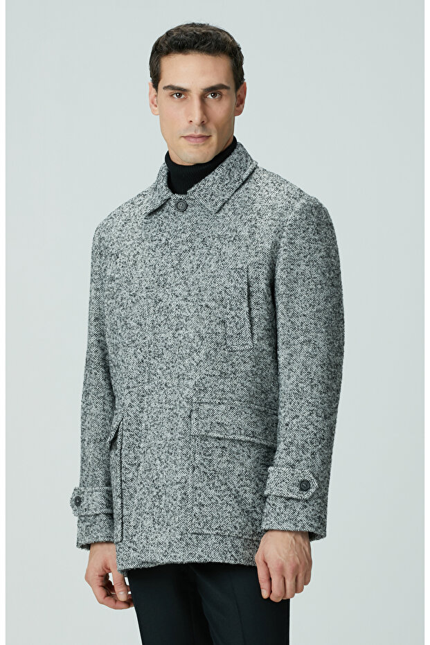 Antrasit Yün Karışımlı Kaban - 4