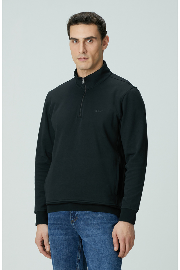 Siyah Fermuarlı Sweatshirt - 4