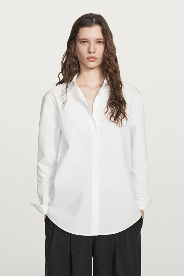 Gizli düğmeli poplin gömlek - 3