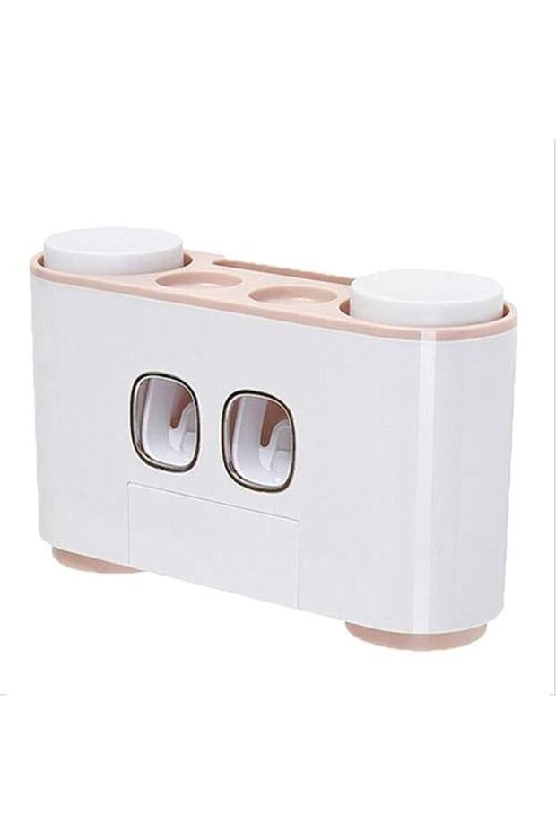 Multi-functional Toothbrush Holder Wall Mount, Toothpaste Dispenser with 4 Cups 4 Brush Slots