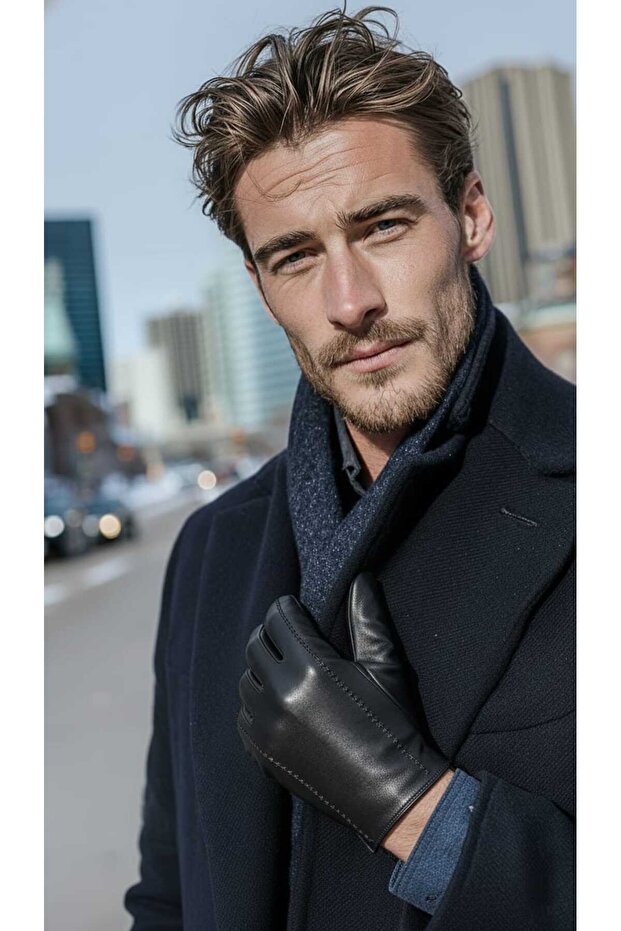 Noir Homme Men's Genuine Leather Gloves