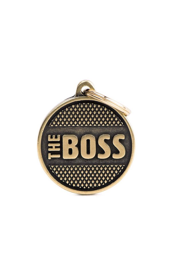 Bronx "The Boss" Big Circle With Rhombus Dog ID Tag In English Brass - Big