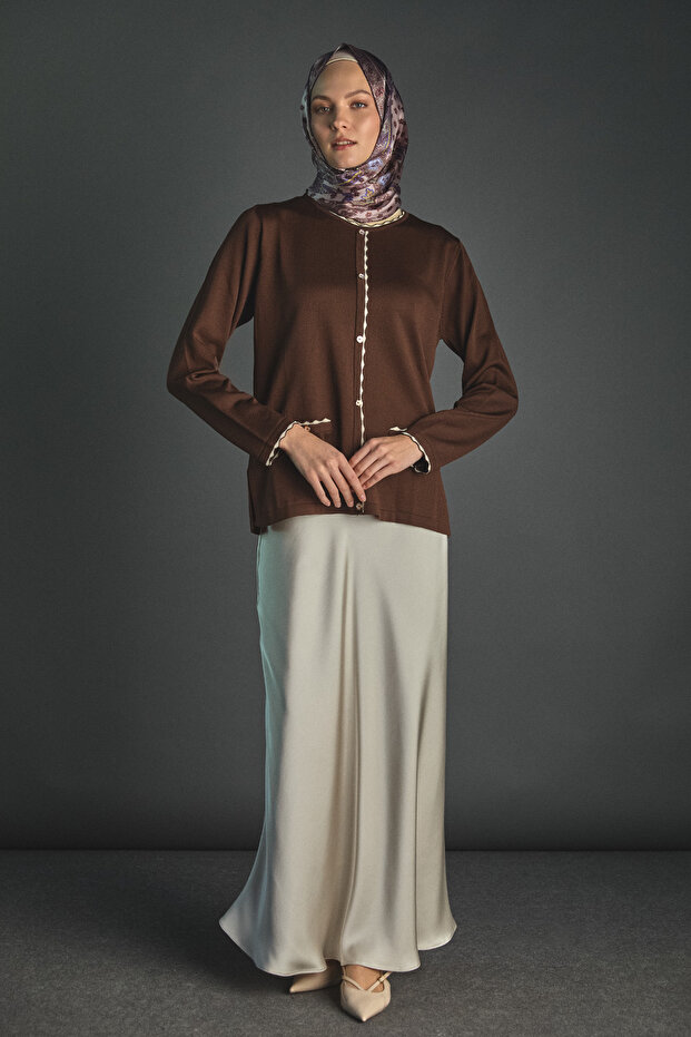 Süs Düğmeli Triko Bluz - 1