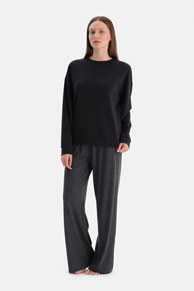 Siyah Basic Modal Sweatshirt - 4