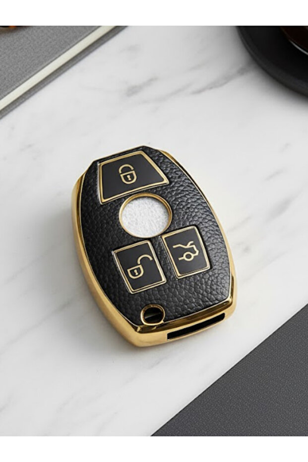 Nano Leather 3 Button Key Case Compatible with Mercedes 2001-2016 A-B-C-E-G-M-R-S Class Sprinter Vito Viano