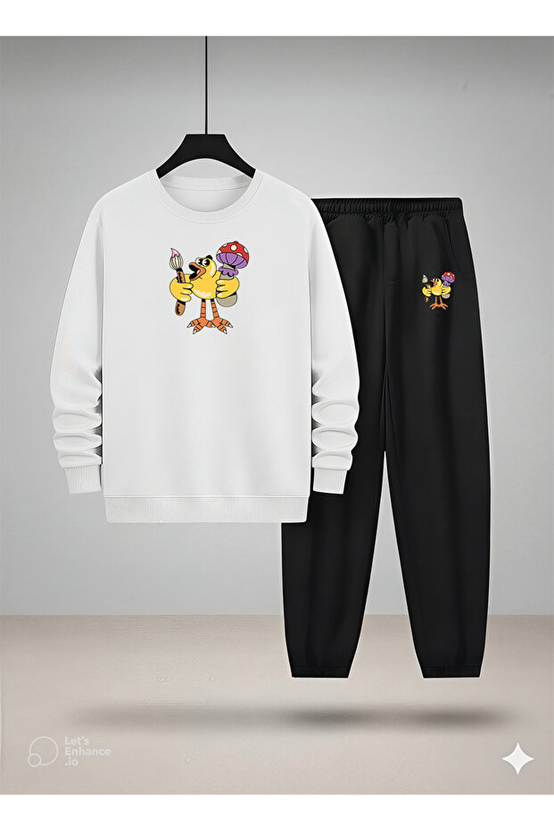 طقم سويت شيرت وبنطلون رياضي للأطفال برقبة دائرية RESSAM CİVCİV Ba مطبوع Thread Shardonlu