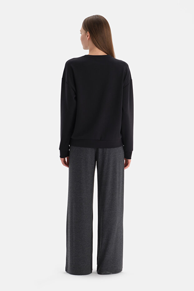 Siyah Basic Modal Sweatshirt - 2