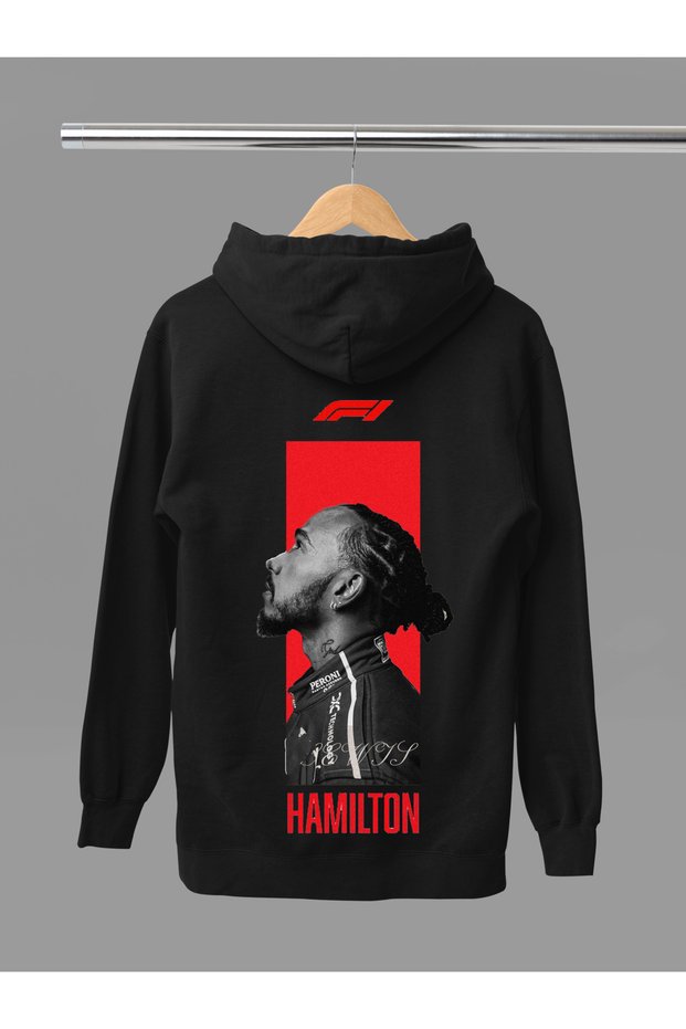 Lewis Hamilton Printed Cotton Long Sleeve Ribbed 3 Thread Hooded F1 Sweatshirt