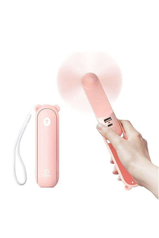 Portable Handheld Mini Foldable USB Rechargeable Fan with Power Bank & Flashlight - Pink
