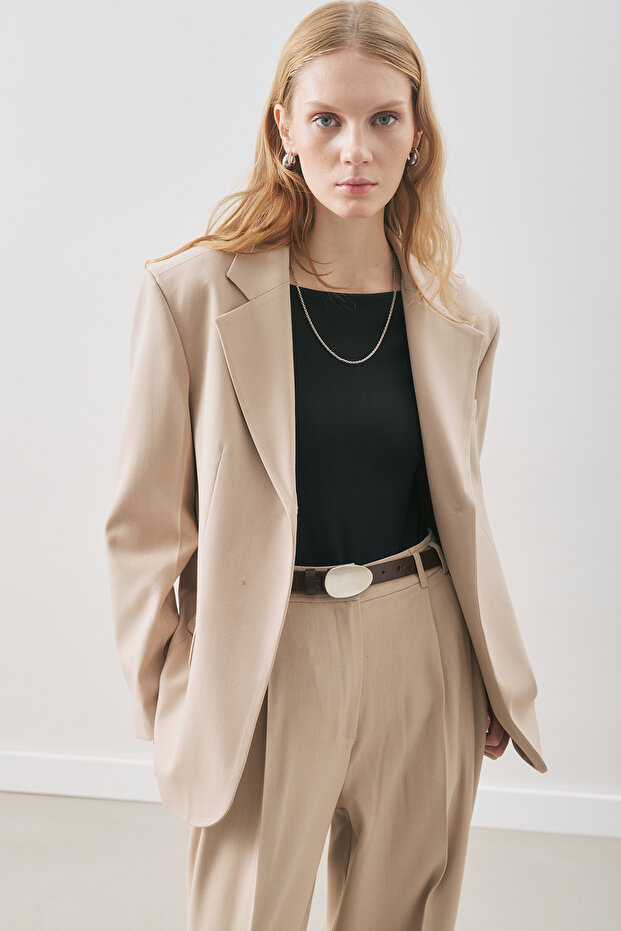 JUN TEK DÜĞMELİ BLAZER CEKET BEJ - 2